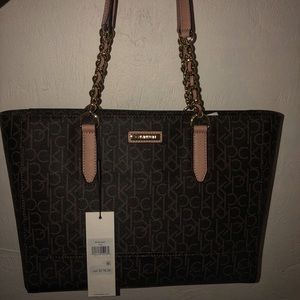 Brown Signature Pindot Logo Tote